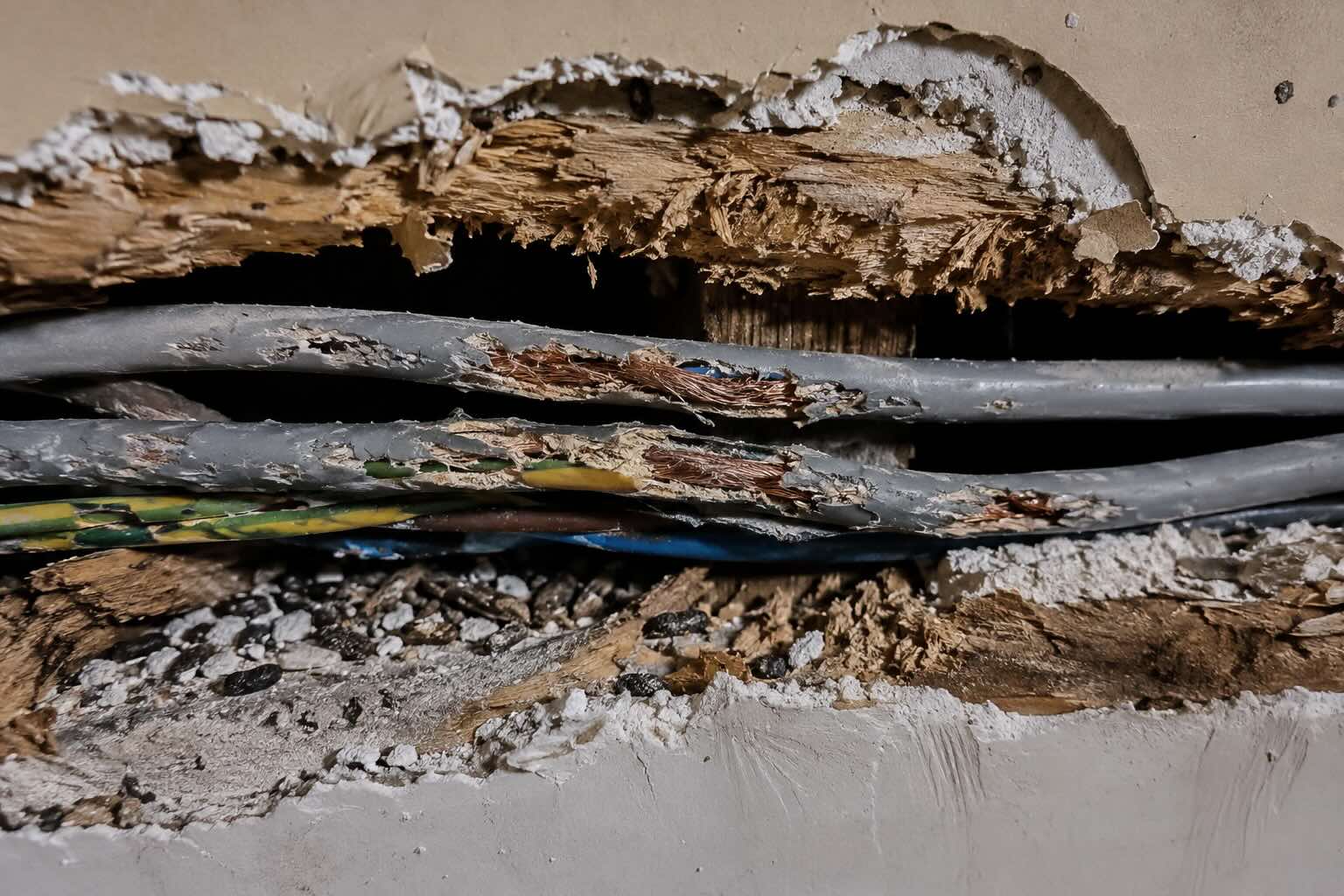 Electric cables knawed by rats